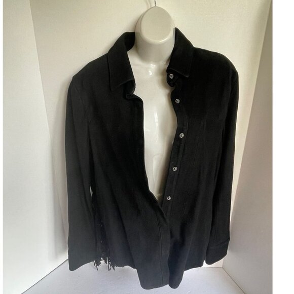 RTA Suede Shirt Jacket Womens Small Black Fringe Leather Snap Front Slim Fit - Picture 6 of 11